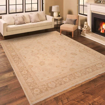 handmade Traditional Kafkaz Chobi Ziegler Beige Brown Hand Knotted RECTANGLE 100% WOOL area rug 8 x 10